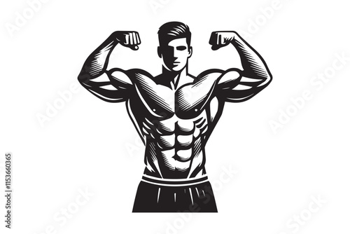 simple black an white a body builder man vector silhouette isolated on a white background