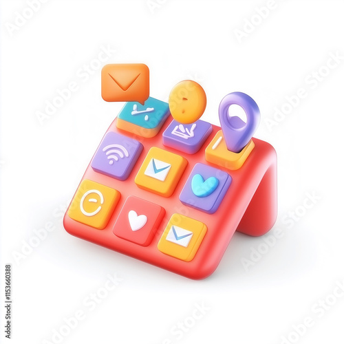 Colorful 3D Social Media Interface. 3D icon on white background