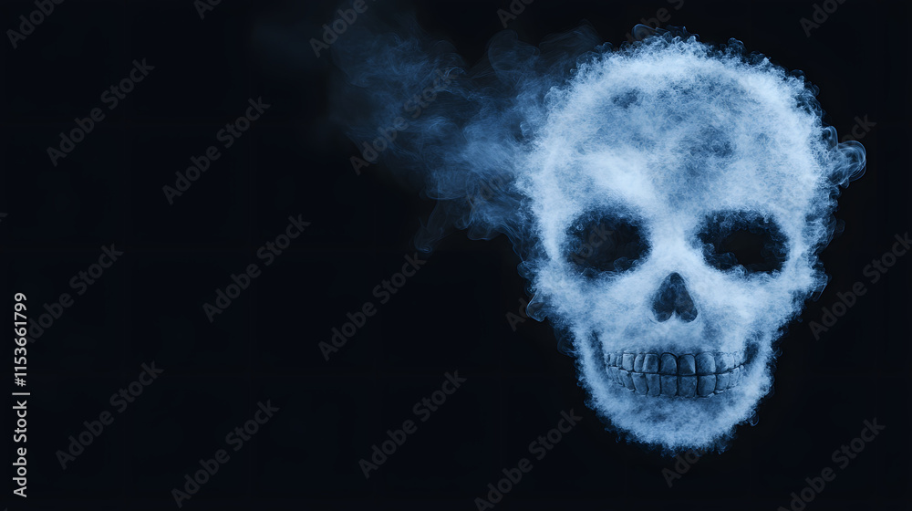 A skull made of smoke on a black background, showcasing a high-resolution image that combines elements of mystery and surrealism, symbolizing a dark and eerie atmosphere, perfect for Halloween, horror A skull made of smoke on a black background, showcasing a high-resolution image that combines elements of mystery and surrealism, symbolizing a dark and eerie atmosphere, perfect for Halloween, horror