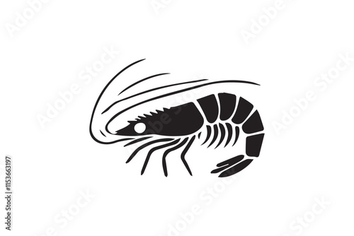 simple black an white shrimp vector silhouette isolated on a white background