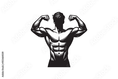 simple black an white a body builder man vector silhouette isolated on a white background