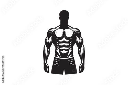simple black an white a body builder man vector silhouette isolated on a white background