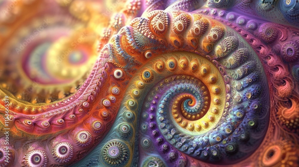 Psychedelic abstract background created with colorful 3D fractal waves in digital art style, presenting vibrant hues and intricate patterns with ample copy space for design needs. Psychedelic abstract background created with colorful 3D fractal waves in digital art style, presenting vibrant hues and intricate patterns with ample copy space for design needs.