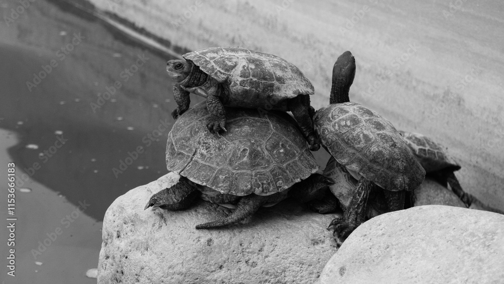Fototapeta premium Three tortoises in a zoo