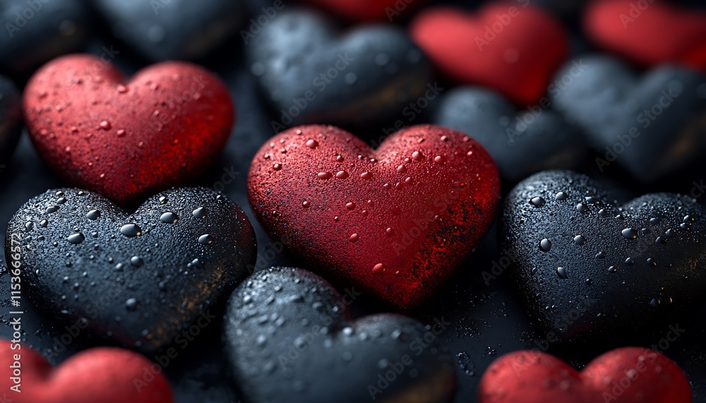 Obraz premium A Group of Black and Red Hearts for a Bold Valentine's Day Statement.