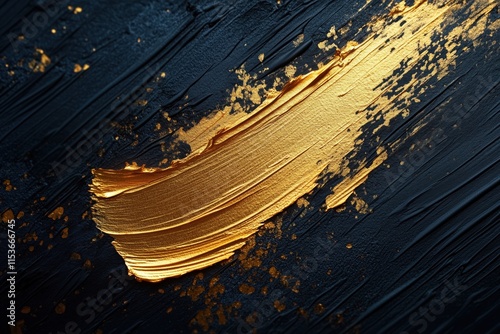 Golden brushstroke on a black canvas showcases artistic creativity and contrast photo