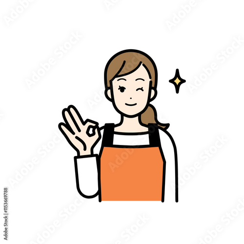 OKサインをする主婦のイラスト。