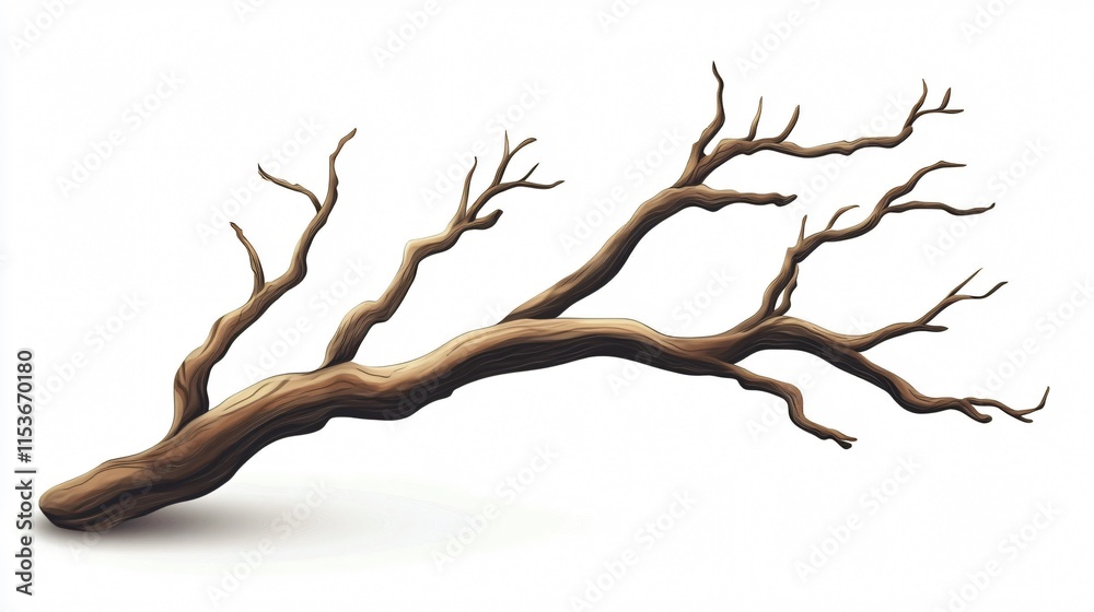 Detailed Tree Branch Vector Illustration on White Background Detailed Tree Branch Vector Illustration on White Background