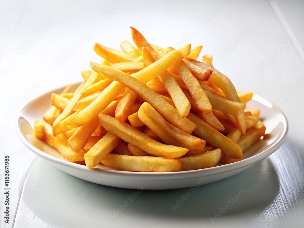 Crispy French Fries on White Plate - High Definition Food Photography