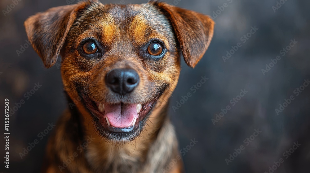 Cheerful dog with bright eyes and happy expression Cheerful dog with bright eyes and happy expression