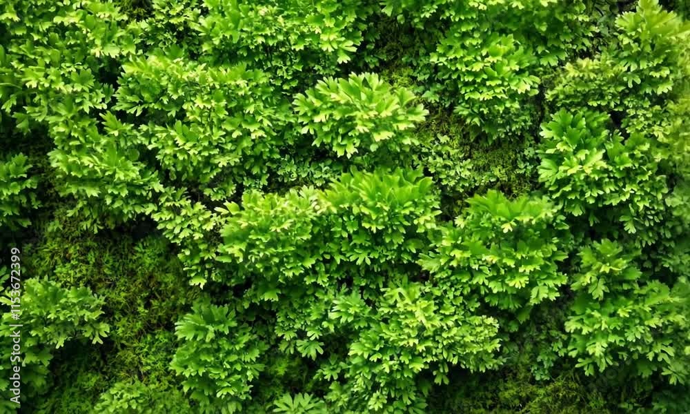 Lush Green Moss and Fern Wall, Vibrant Texture Lush Green Moss and Fern Wall, Vibrant Texture