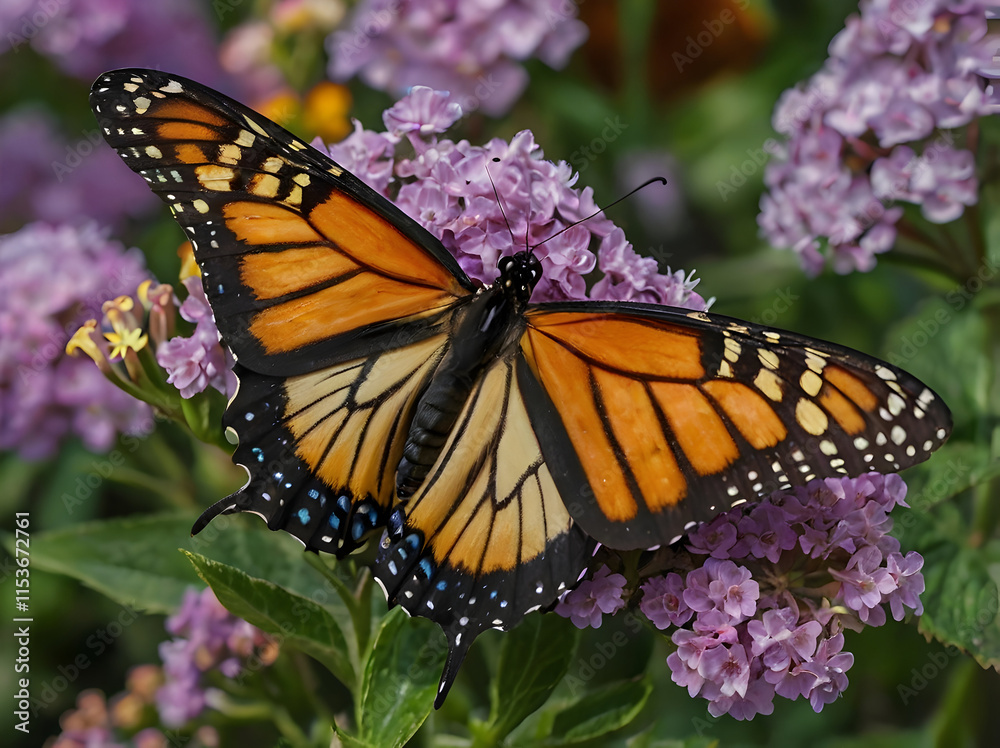 Obraz premium A butterfly, such as a monarch or a swallowtail, and the beautiful, symmetrical patterns on its wings that contribute to its beauty.