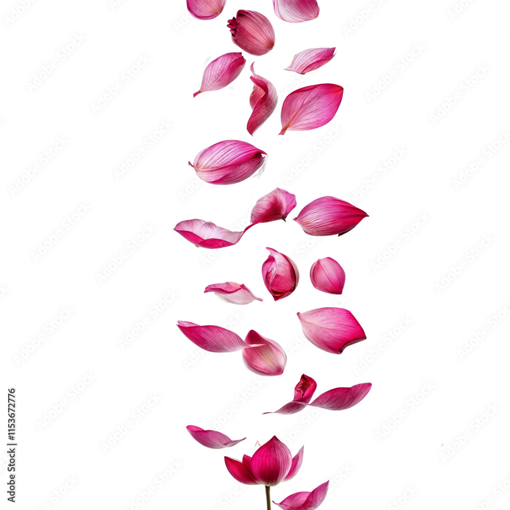 Falling Lotus Petals: A delicate and graceful cascade of pink lotus petals falling in mid-air, capturing a moment of ethereal beauty and tranquility.