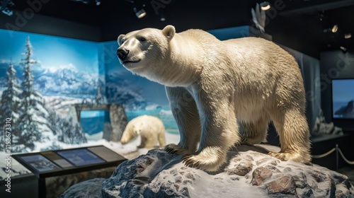 Museum Exhibit Polar Bear in Arctic Habitat Diorama