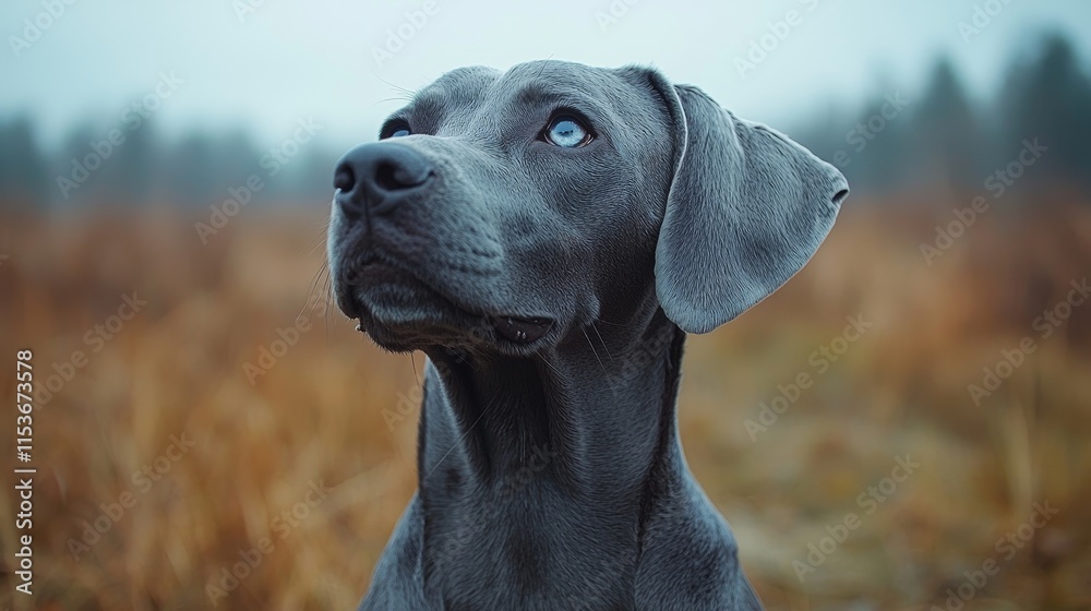 Gray dog gazing thoughtfully in a misty landscape Gray dog gazing thoughtfully in a misty landscape