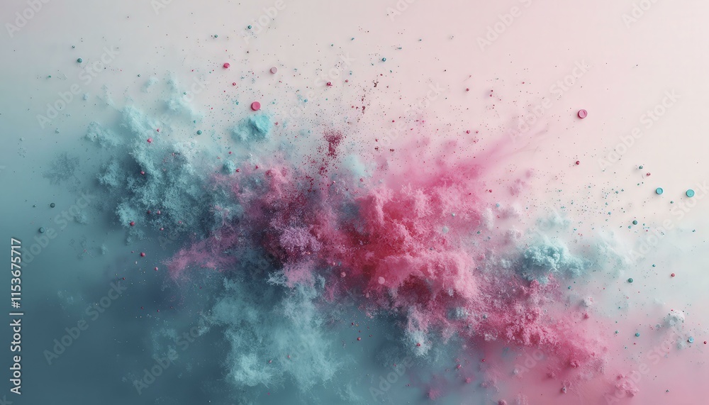 Obraz premium Abstract Pink and Turquoise Design with Scattered Particles on Textured Background
