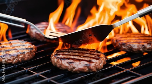 Grilling Juicy Burgers | Burgers on the BBQ | Summer Grilling Scene | Preparing a BBQ Feast | Grilling Perfection photo