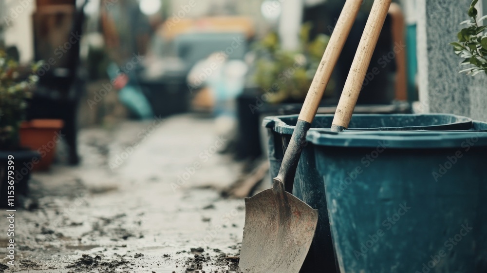 Tools in Urban Garden with Natural Lighting