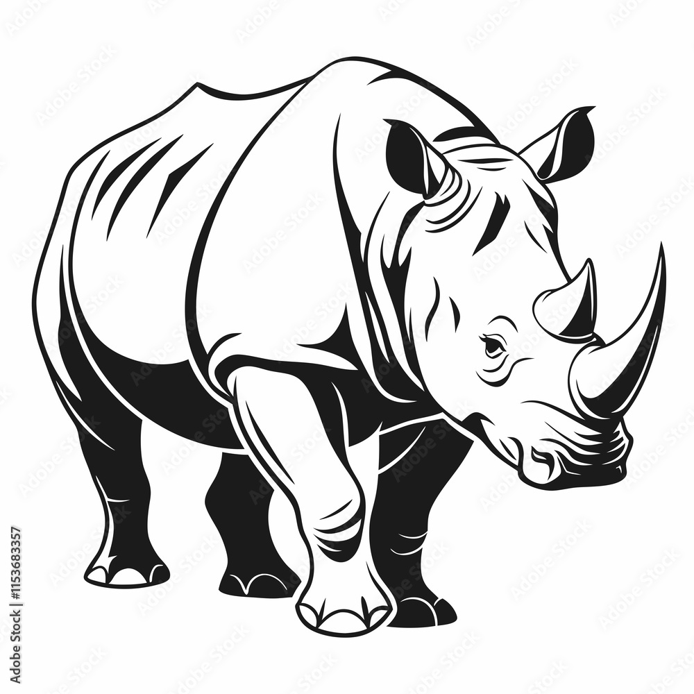 Fototapeta premium White Rhinoceros vector silhouette black design white background