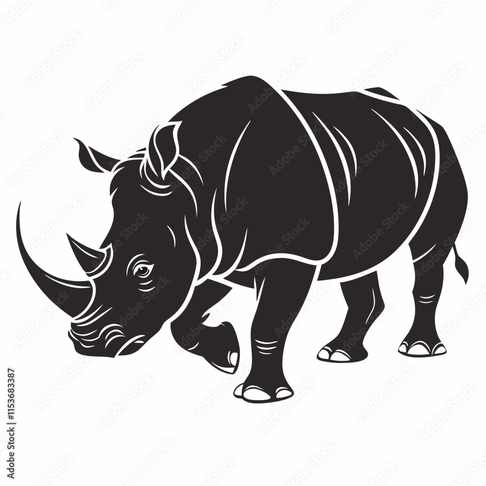 Fototapeta premium White Rhinoceros vector silhouette black design white background