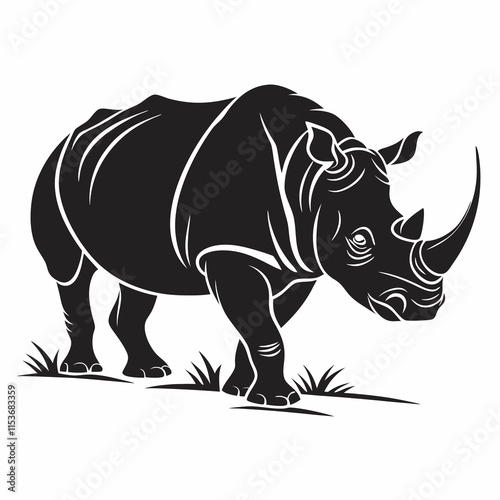 White Rhinoceros vector silhouette black design white background