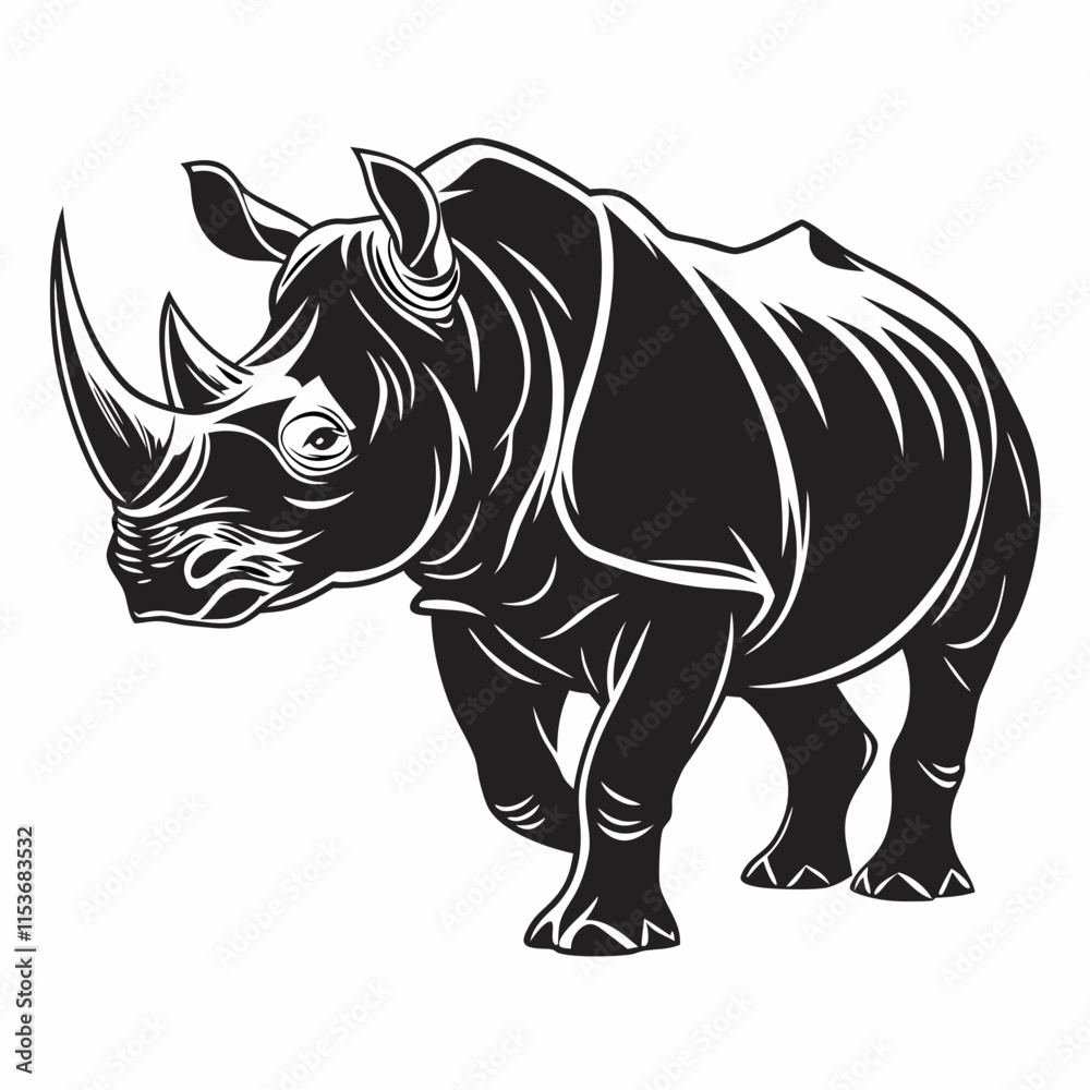 White Rhinoceros vector silhouette black design white background White Rhinoceros vector silhouette black design white background