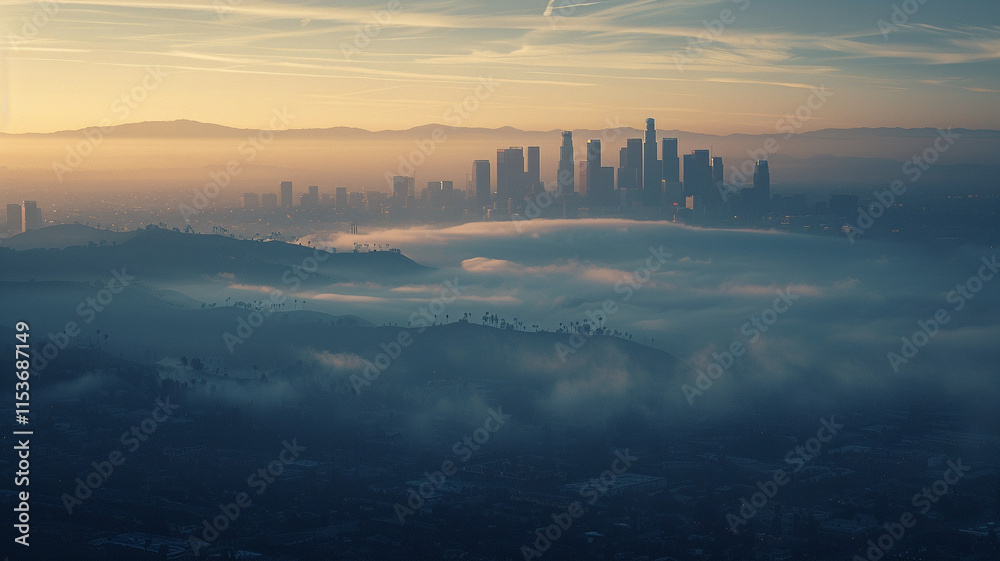 Skyline Obscured by Thick Smog: A view of a city skyline choked by smog, highlighting the impact of air pollution on urban areas and public health. Skyline Obscured by Thick Smog: A view of a city skyline choked by smog, highlighting the impact of air pollution on urban areas and public health.