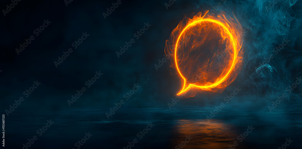 Fototapeta premium Speech Bubble Made of Fire and Smoke on Dark Background