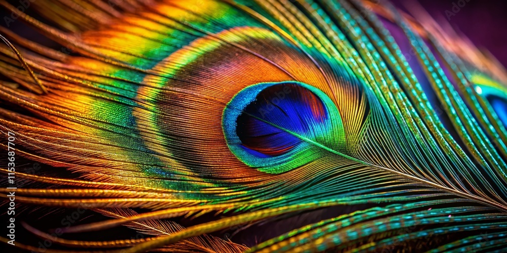 Fototapeta premium Peacock Feather Macro Close-Up - Detailed & Bright