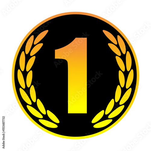 Golden circle icon. Number one and 1 badge. Laurel wreath element. Award vector illustration.