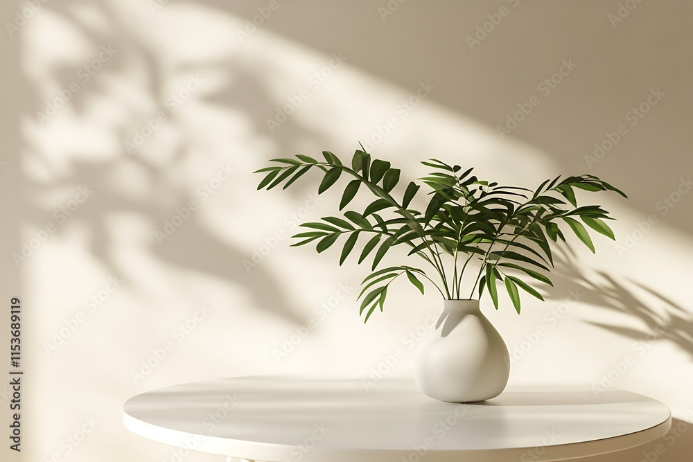 Minimalist white podium with plant in vase, 3d render Minimalist white podium with plant in vase, 3d render