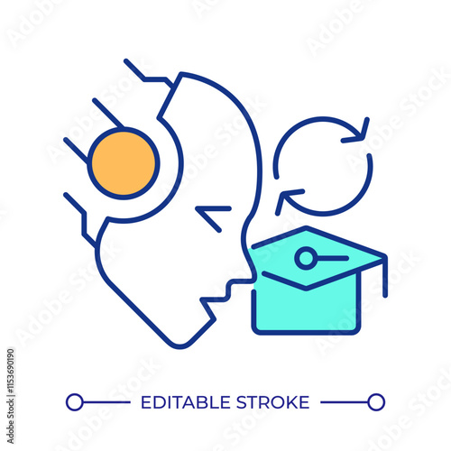 Self supervised learning RGB color icon. Generative AI system progress. Automatic technology of data training. RAG. Isolated vector illustration. Simple filled line drawing. Editable stroke