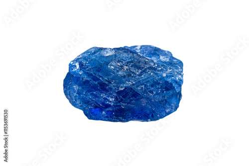 Rare natural rough Burmese royal blue sapphire gemstone on white background (corundum gemstone group)(selective focus)