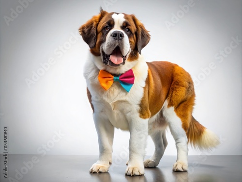 St. Bernard puppy clip art, bow tie, room for text. photo