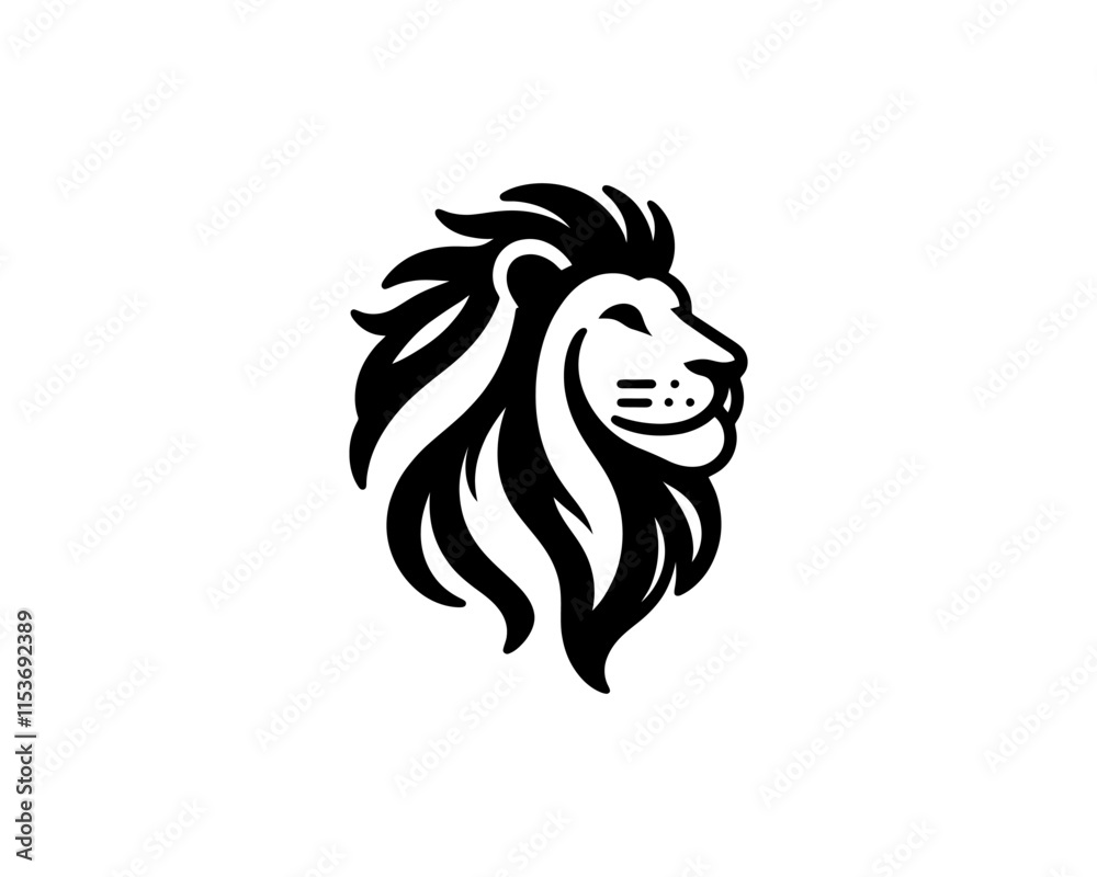Fototapeta premium Lion head logo, lion head icon, lion face logo. Simple silhouette. Flat style. Logo design template. Vector illustration. Animal logotype concept.