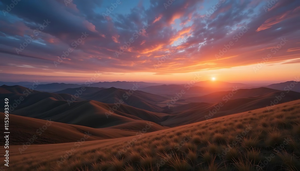 Fototapeta premium Majestic Sunset Over Rolling Mountain Ranges