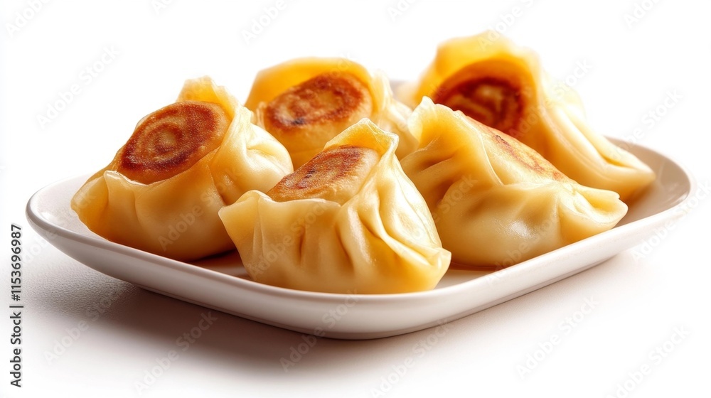 Plate of Dumplings on a White Background. Generative AI Plate of Dumplings on a White Background. Generative AI