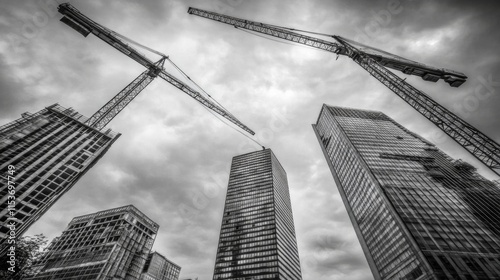 Dynamic Cityscape with Construction in High Contrast