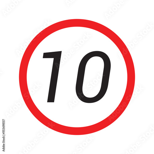 Speed limit highway sign collection. Restriction sign for car drivers not to exceed the speed over 10, 20, 30, 40, 50, 60, 70, 80, 90 and 100 kilometers per hour vector illustration in eps 10.