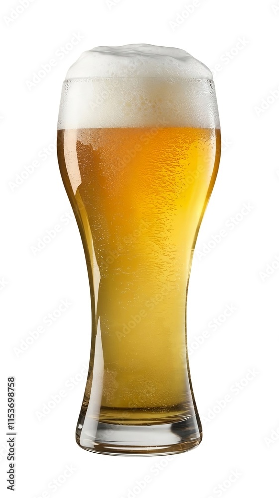 Golden Beer with Foam in a Pilsner Glass, Isolated on White Background Golden Beer with Foam in a Pilsner Glass, Isolated on White Background