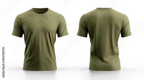 Khaki T-shirt Mockup on a White Background. Generative AI photo