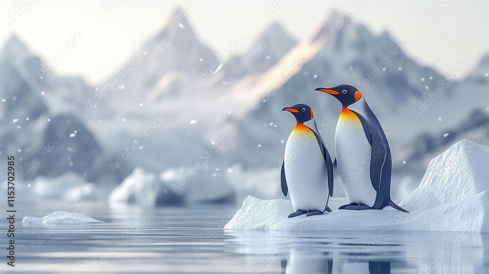 Fototapeta premium King Penguins Standing on an Iceberg in an Arctic Scene. Generative AI