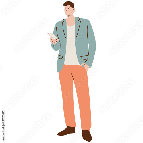 Business people working. Different men, women wearing smart casual office outfits standing with computer. Diverse stylish men wearing modern street fashion clothes. Handsome guys in casual autumn, fal