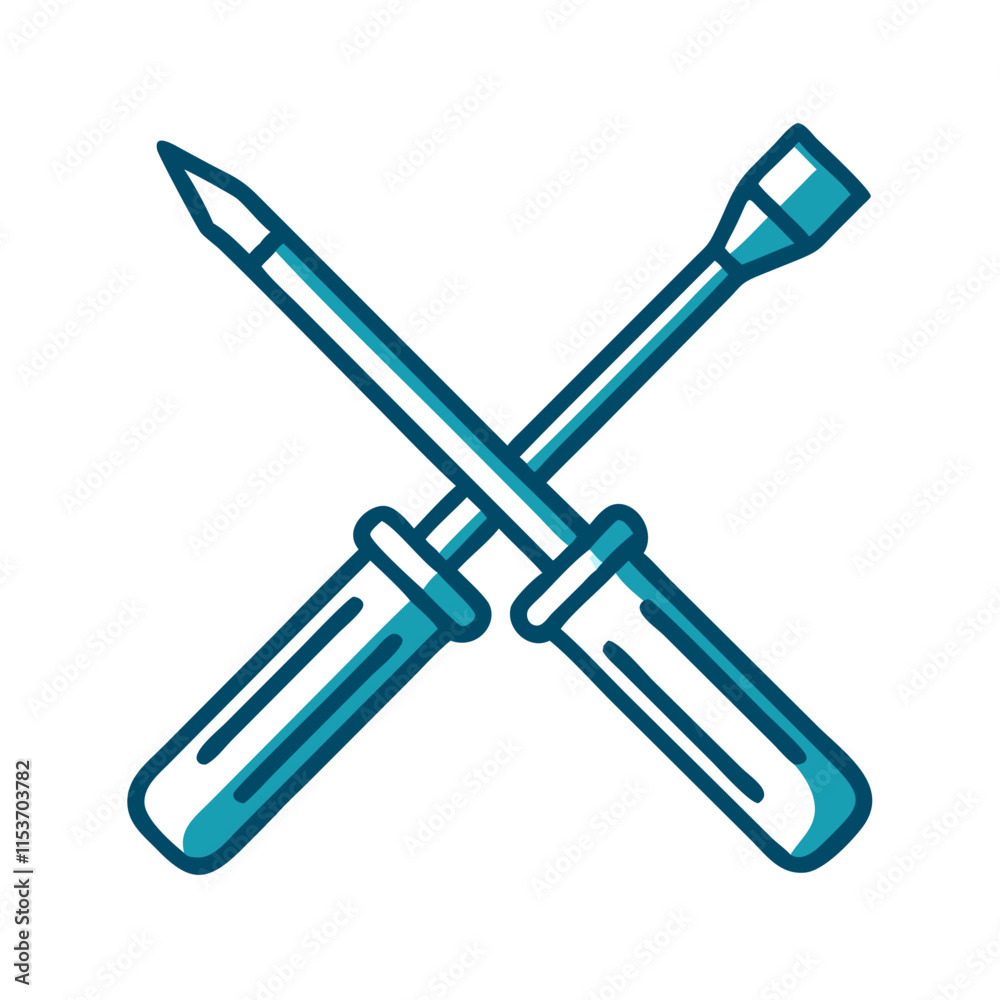 Crossed screwdrivers icon for versatile fastening and repair tasks on a transparent background Crossed screwdrivers icon for versatile fastening and repair tasks on a transparent background