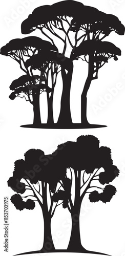 set of silhouette of trees