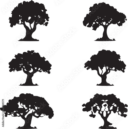 set of silhouette of trees