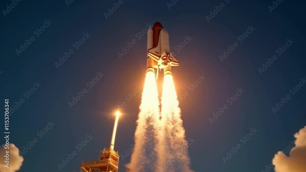 Launch of a space rocket, slow motion.