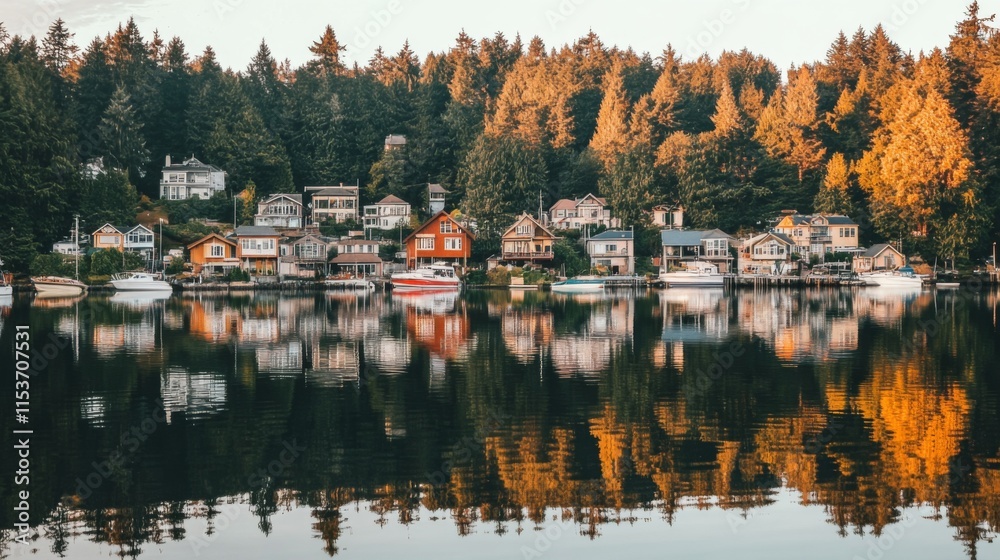 Obraz premium Tranquil Sunset Reflections Over Still Waters