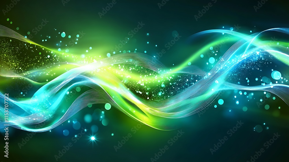 Modern abstract background with glowing neon linear waves in shiny blue and green tones, radiating energy Modern abstract background with glowing neon linear waves in shiny blue and green tones, radiating energy