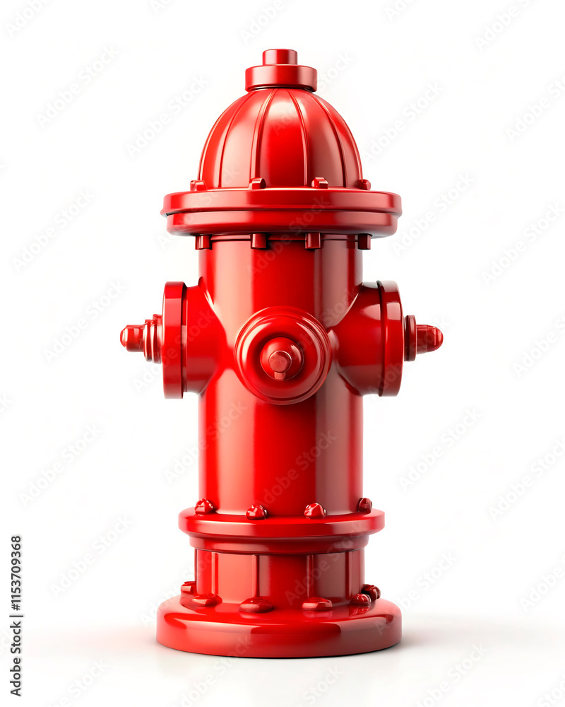 Red fire hydrant isolated on white background with safety and emergency equipment elements Red fire hydrant isolated on white background with safety and emergency equipment elements